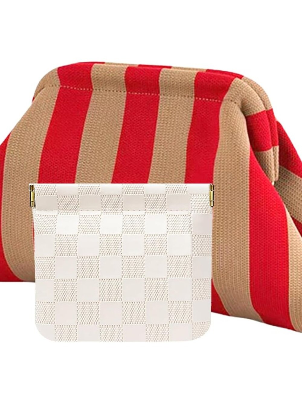 Clutch Purses for Women,Woven Crochet Bag&Cosmetic Bag Dumpling Striped Cloud Pu